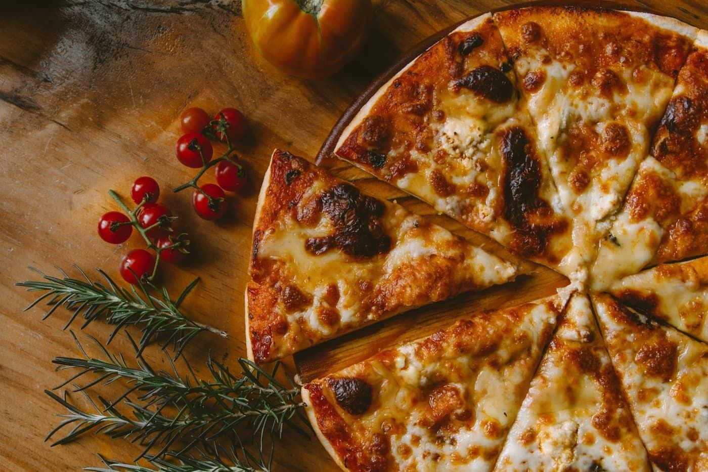 Cheese pizza cut for takeout